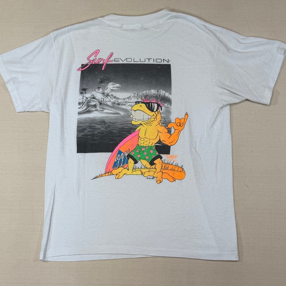 Vintage Hot Sessions Surf Evolution Iggy T-Shirt White Single Stitch Large USA